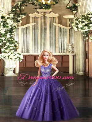 Sexy Eggplant Purple Scoop Neckline Beading Quince Ball Gowns Sleeveless Lace Up