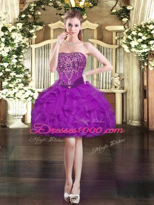 Spectacular Purple Three Pieces Sweetheart Sleeveless Organza Floor Length Lace Up Beading and Ruffles Ball Gown Prom Dress