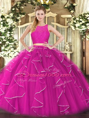 Floor Length Ball Gowns Sleeveless Fuchsia Vestidos de Quinceanera Zipper