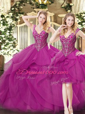 Organza Sleeveless Floor Length Quinceanera Gowns and Beading and Ruffles