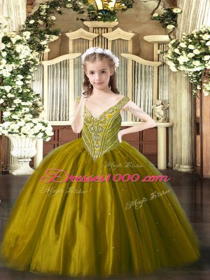 Brown Sleeveless Tulle Lace Up Child Pageant Dress for Party and Quinceanera