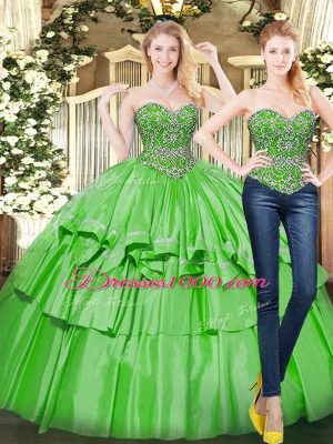 New Arrival Sweetheart Sleeveless Lace Up Quinceanera Gown Green Organza