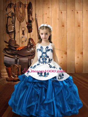 Lovely Blue Sleeveless Organza Lace Up Kids Formal Wear for Sweet 16 and Quinceanera