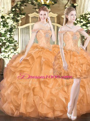 Sleeveless Floor Length Ruffles Lace Up Sweet 16 Dress with Orange Red