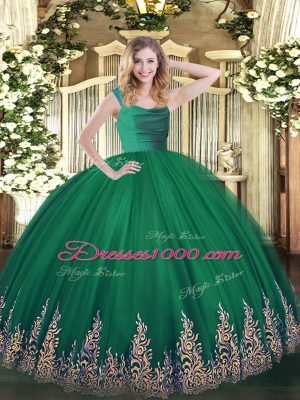 Ball Gowns 15th Birthday Dress Dark Green Straps Tulle Sleeveless Floor Length Zipper