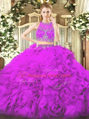 Exceptional Lilac Scoop Neckline Beading Quinceanera Dress Sleeveless Zipper