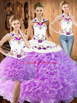 Amazing Floor Length Three Pieces Sleeveless Lilac Sweet 16 Dress Lace Up