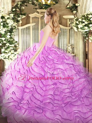 Lilac Lace Up Sweetheart Beading and Ruffled Layers Sweet 16 Dresses Organza Sleeveless Brush Train