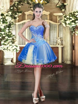 Lovely Tulle Sweetheart Sleeveless Lace Up Beading Prom Dresses in Baby Blue