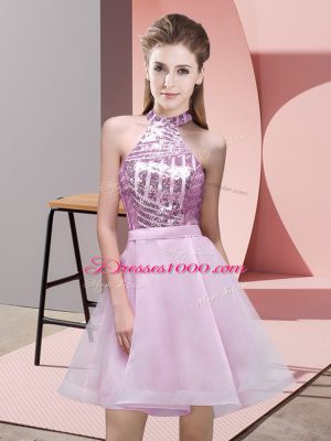 Pretty Lilac Halter Top Neckline Sequins Bridesmaids Dress Sleeveless Backless