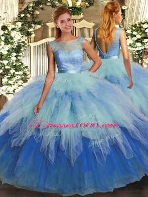 Sexy Multi-color Backless Scoop Ruffles Quinceanera Dress Organza Sleeveless