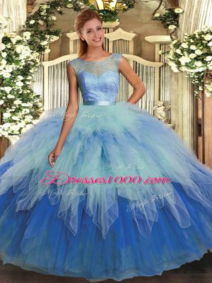 Sexy Multi-color Backless Scoop Ruffles Quinceanera Dress Organza Sleeveless