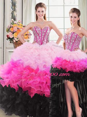 Multi-color Organza Lace Up 15th Birthday Dress Sleeveless Floor Length Beading and Ruffles