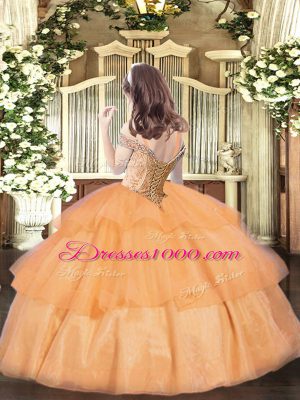 Floor Length Ball Gowns Sleeveless Orange Little Girl Pageant Gowns Lace Up