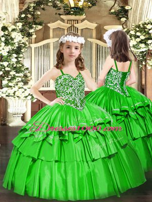 Ideal Green Sleeveless Organza Lace Up 15 Quinceanera Dress for Military Ball and Sweet 16