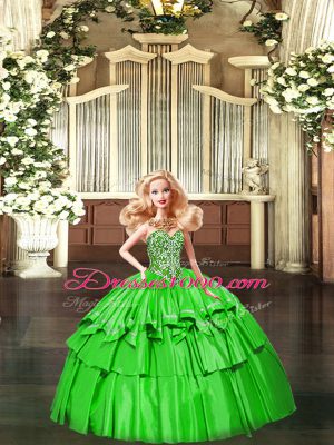 Ideal Green Sleeveless Organza Lace Up 15 Quinceanera Dress for Military Ball and Sweet 16