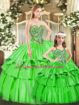 Ideal Green Sleeveless Organza Lace Up 15 Quinceanera Dress for Military Ball and Sweet 16