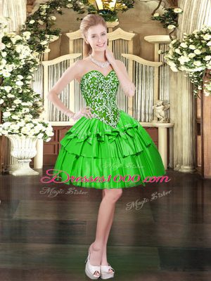 Admirable Sweetheart Sleeveless Prom Dresses Mini Length Beading and Ruffled Layers Green Organza