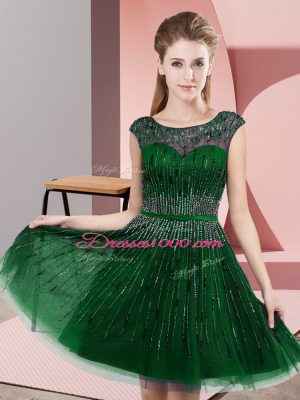 Knee Length Empire Sleeveless Green Prom Dresses Backless