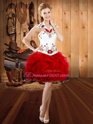 Classical Mini Length Ball Gowns Sleeveless Red Prom Party Dress Lace Up