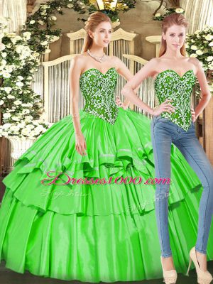Luxury Ball Gowns Sweetheart Sleeveless Tulle Floor Length Lace Up Ruffled Layers Quinceanera Dress