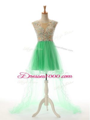 Turquoise Scoop Neckline Appliques Prom Dress Sleeveless Backless