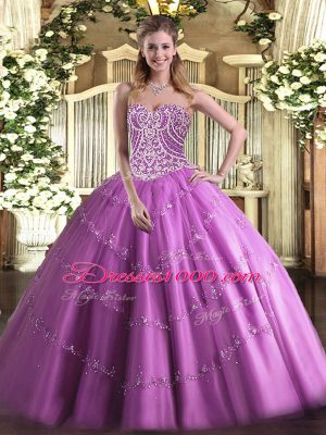 Sweetheart Sleeveless Lace Up Sweet 16 Dress Lilac Tulle