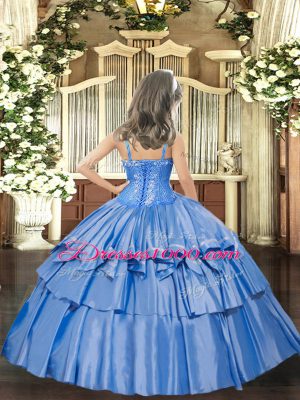 Floor Length Lace Up Little Girl Pageant Dress Yellow Green for Party and Quinceanera with Beading and Ruffled Layers