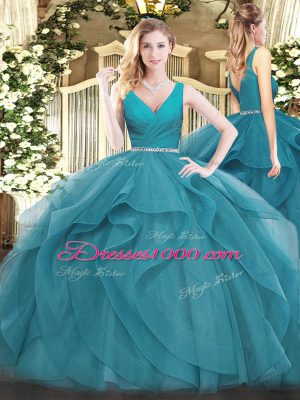 Gorgeous Sleeveless Zipper Floor Length Beading and Ruffles Quinceanera Gown