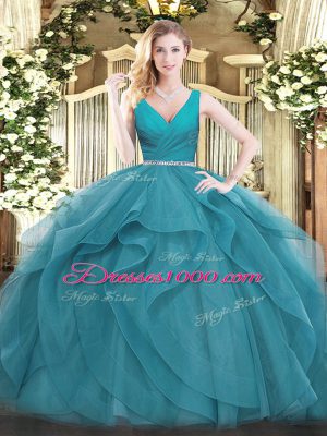 Gorgeous Sleeveless Zipper Floor Length Beading and Ruffles Quinceanera Gown