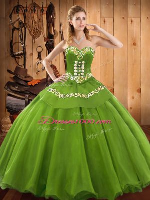 Embroidery Quinceanera Gown Green Lace Up Sleeveless Floor Length