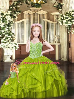 Sleeveless Lace Up Floor Length Beading and Ruffles Sweet 16 Dress