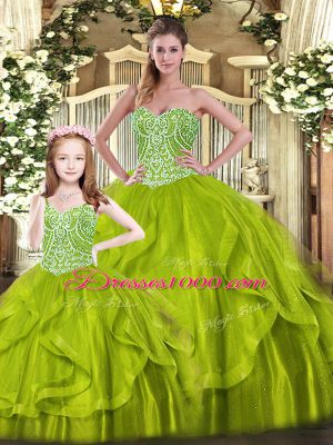 Sleeveless Lace Up Floor Length Beading and Ruffles Sweet 16 Dress