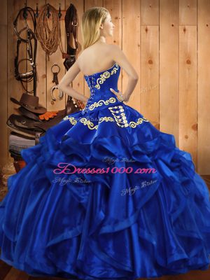 Great Gold Sweet 16 Dress Military Ball and Sweet 16 and Quinceanera with Embroidery and Ruffles Sweetheart Sleeveless Lace Up