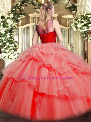 Organza Zipper Scoop Sleeveless Floor Length Sweet 16 Dress Beading and Pick Ups