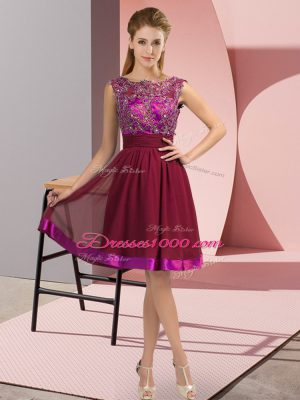 Custom Fit Knee Length Wine Red Prom Dress Chiffon Sleeveless Appliques