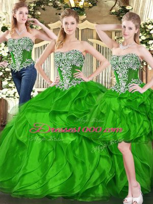 Shining Green Sleeveless Ruffles Floor Length 15 Quinceanera Dress