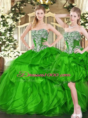 Shining Green Sleeveless Ruffles Floor Length 15 Quinceanera Dress