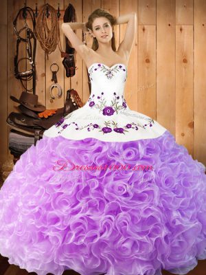 Glittering Halter Top Sleeveless Fabric With Rolling Flowers Sweet 16 Quinceanera Dress Embroidery Lace Up