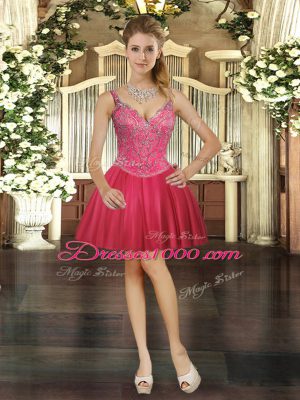 Cheap Hot Pink Sleeveless Tulle Lace Up Quinceanera Gowns for Military Ball and Sweet 16 and Quinceanera