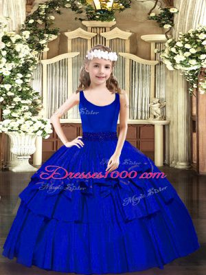 Royal Blue Zipper Scoop Beading Pageant Gowns Organza Sleeveless