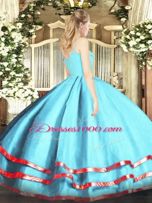 Customized Sleeveless Zipper Floor Length Ruffled Layers 15 Quinceanera Dress