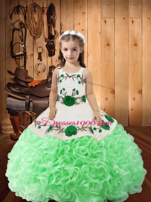 Embroidery and Ruffles Pageant Dress for Womens Green Lace Up Sleeveless Floor Length