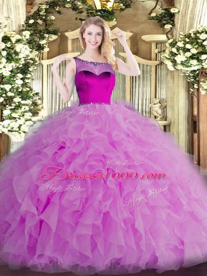 Lilac Sleeveless Beading and Ruffles Floor Length Sweet 16 Dresses