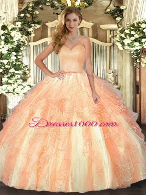 Sweetheart Sleeveless Organza Quince Ball Gowns Ruffles Lace Up