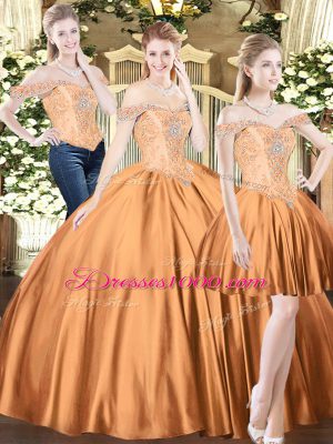 Brown Lace Up Sweet 16 Quinceanera Dress Beading Sleeveless Floor Length