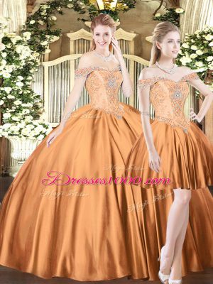 Brown Lace Up Sweet 16 Quinceanera Dress Beading Sleeveless Floor Length