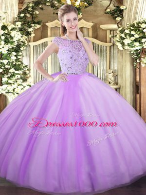 Lavender Sleeveless Beading Floor Length 15 Quinceanera Dress