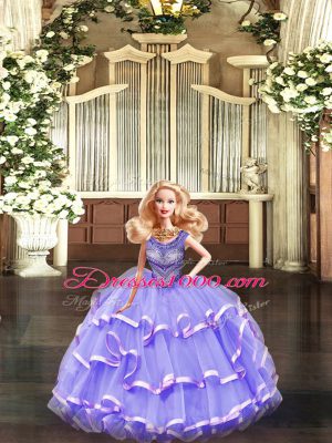 Modern Floor Length Lilac 15 Quinceanera Dress Scoop Sleeveless Lace Up