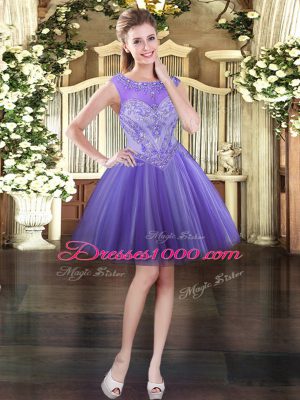 Beautiful Scoop Sleeveless Tulle Evening Dress Beading Lace Up